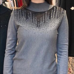 Kazee Grey Beaded Turtleneck Sweater Size Small
